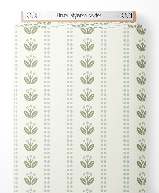 Tissu - Fleurs stylisées vertes