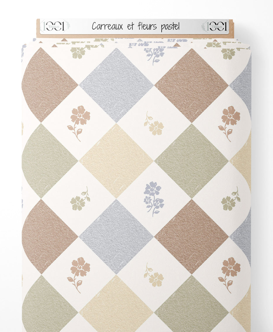 Tissu - Carreaux et fleurs pastel