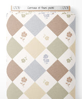 Tissu - Carreaux et fleurs pastel