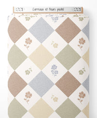 Tissu - Carreaux et fleurs pastel