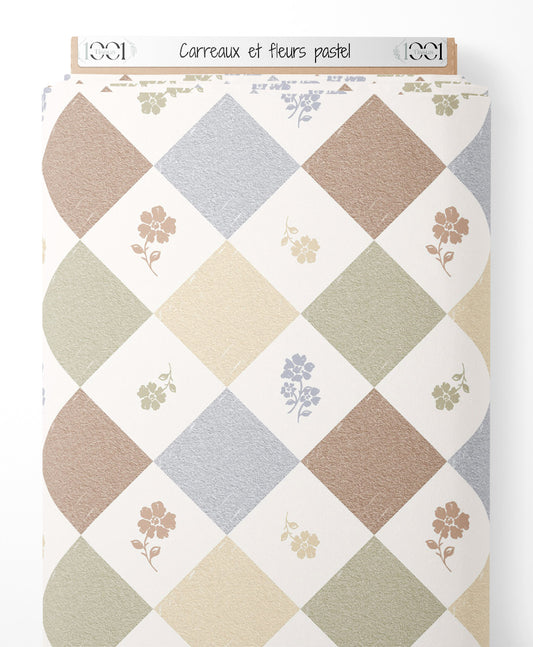 Tissu - Carreaux et fleurs pastel