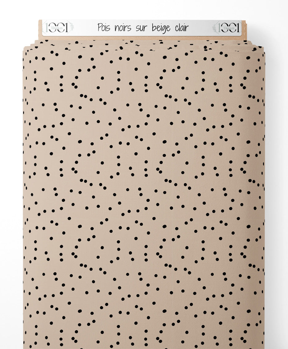 Tissu - Pois noirs sur beige clair