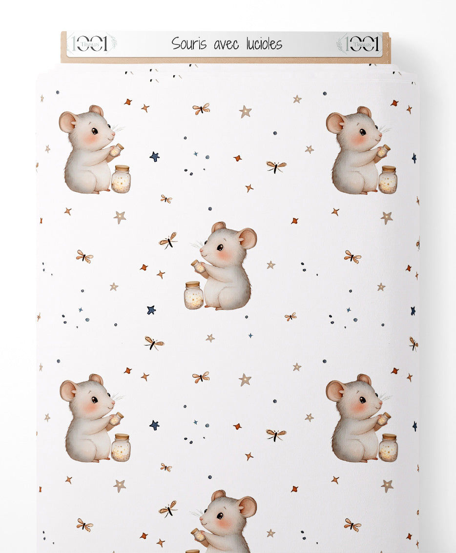Tissu - Souris avec lucioles