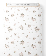 Tissu - Fleurs roses sur fond blanc