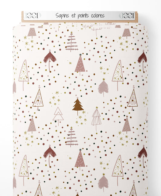 Tissu - Sapins et points colorés