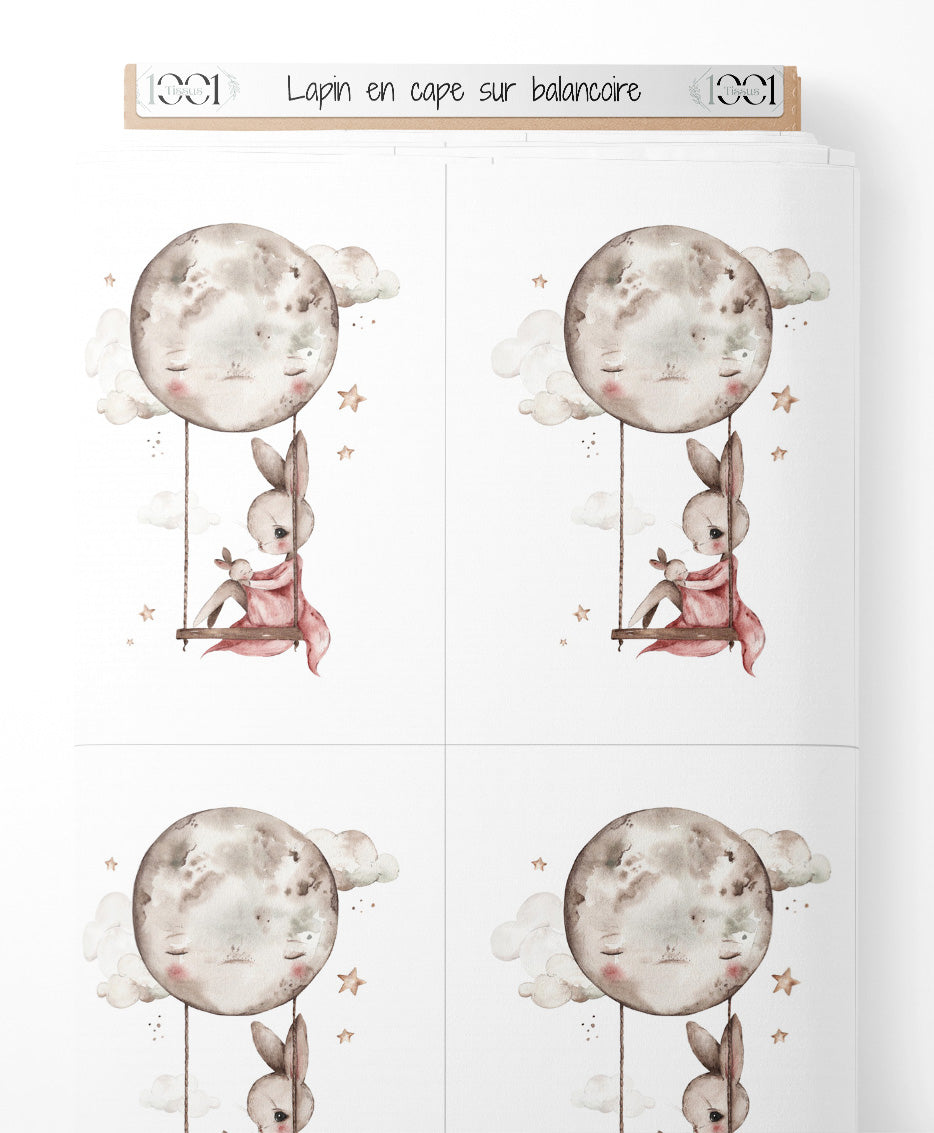 Tissu - Lapin en cape sur balançoire