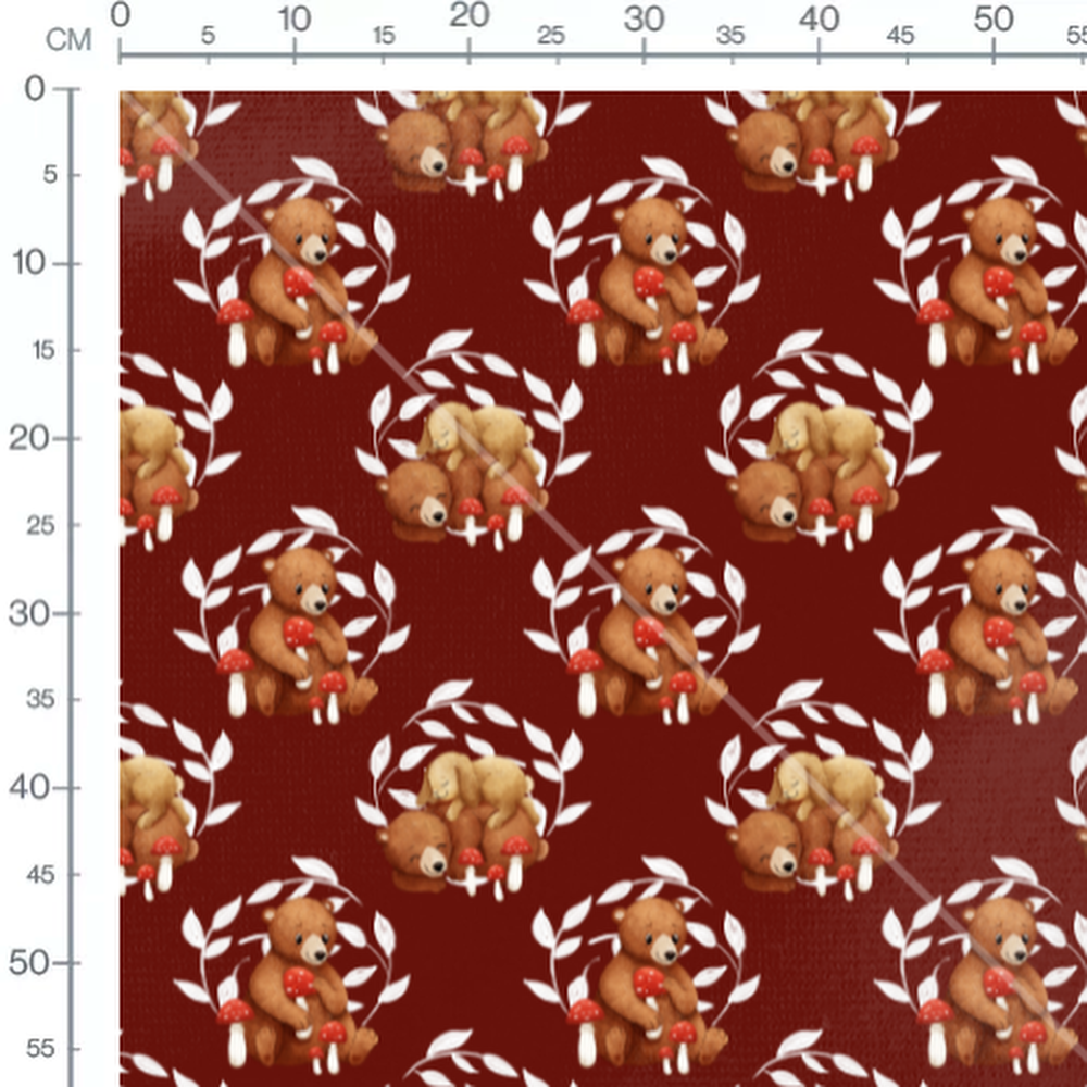 Tissu - Ours joyeux sur fond rouge