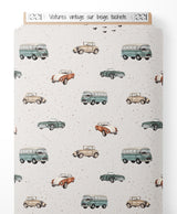 Tissu - Voitures vintage sur beige tacheté