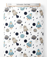 Tissu - Astronautes sur fond blanc