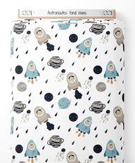 Tissu - Astronautes sur fond blanc