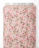 Tissu - Roses et baies sur fond rose
