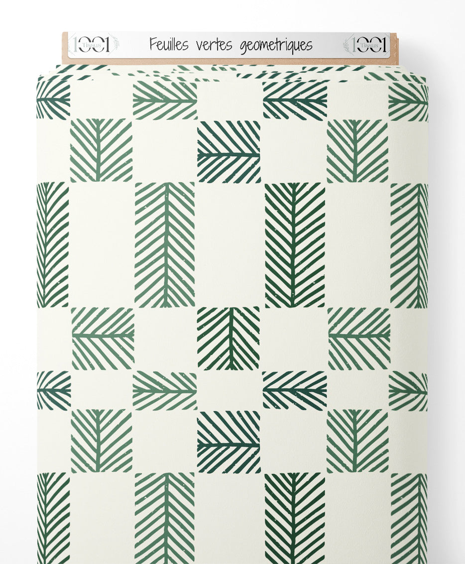 Tissu - Feuilles vertes géométriques