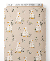 Tissu - Canards avec rubans et fleurs
