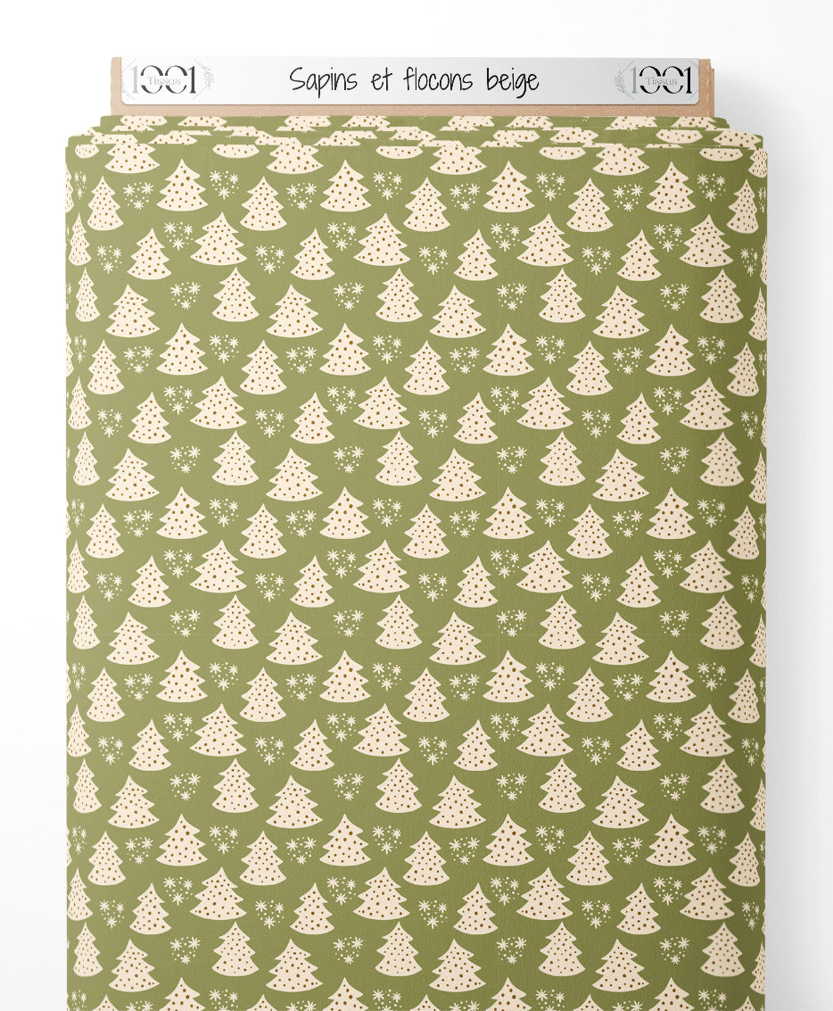 Tissu - Sapins et flocons beige