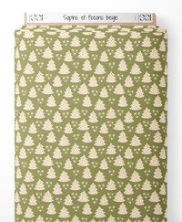 Tissu - Sapins et flocons beige