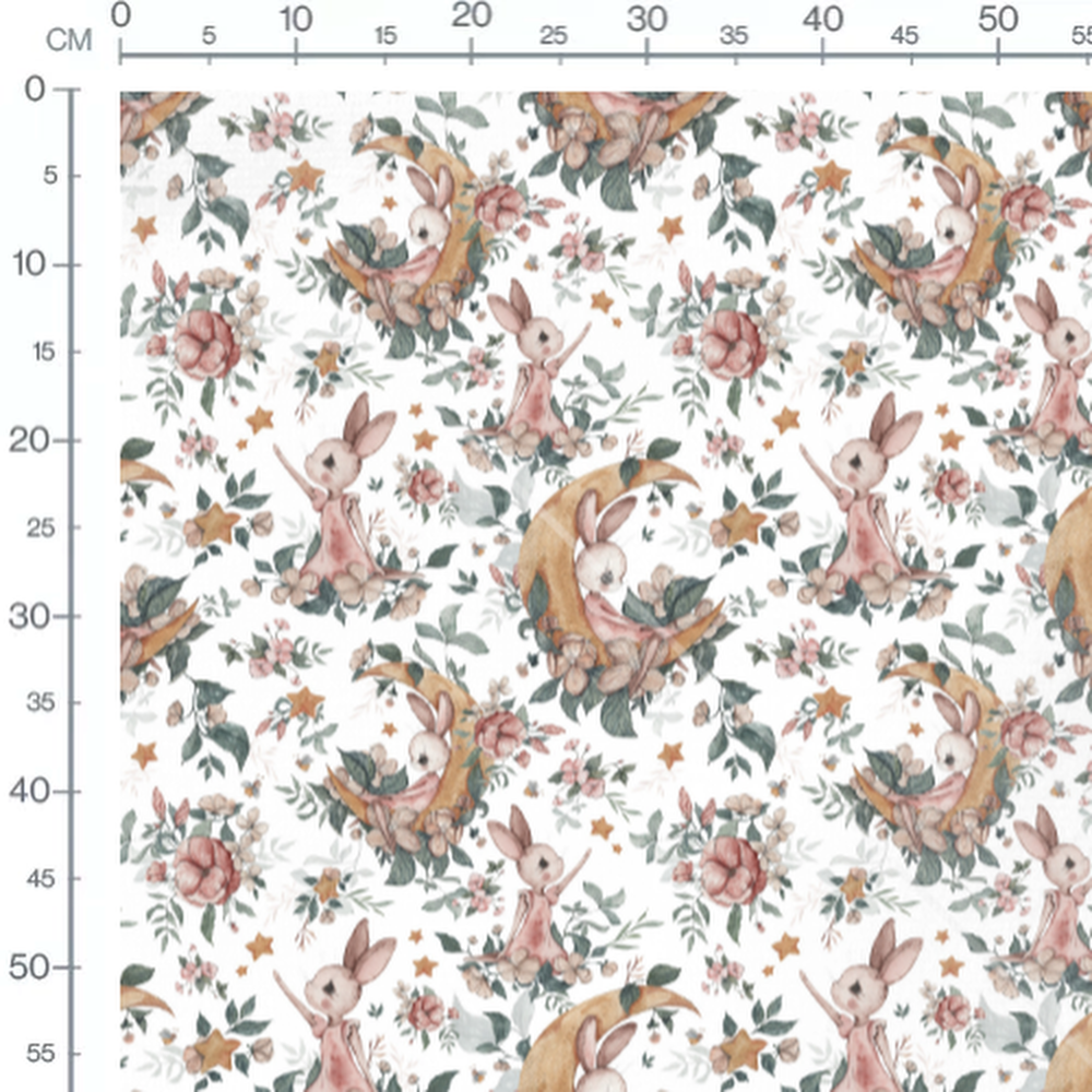 Tissu - Lapins roses et croissants