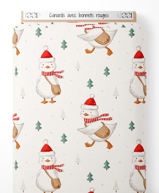 Tissu - Canards avec bonnets rouges