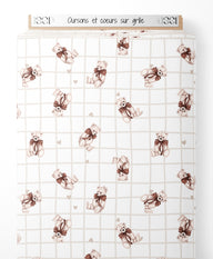 Tissu - Oursons et cœurs sur grille
