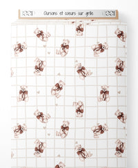 Tissu - Oursons et cœurs sur grille