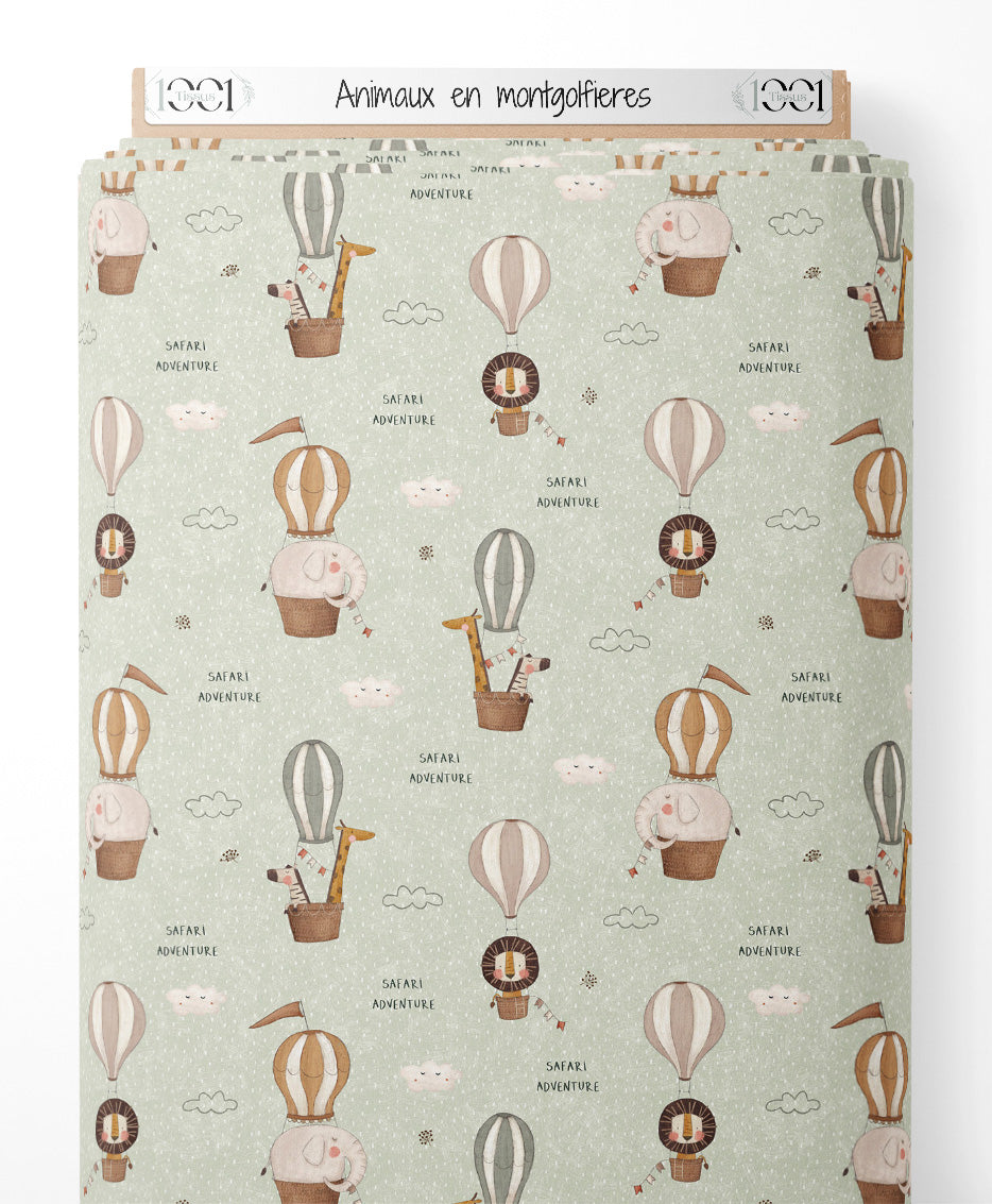 Tissu - Animaux en montgolfières