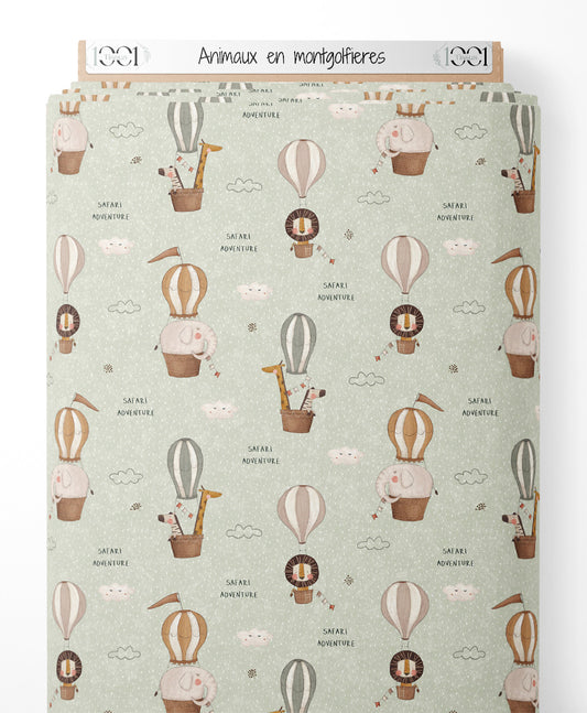 Tissu - Animaux en montgolfières