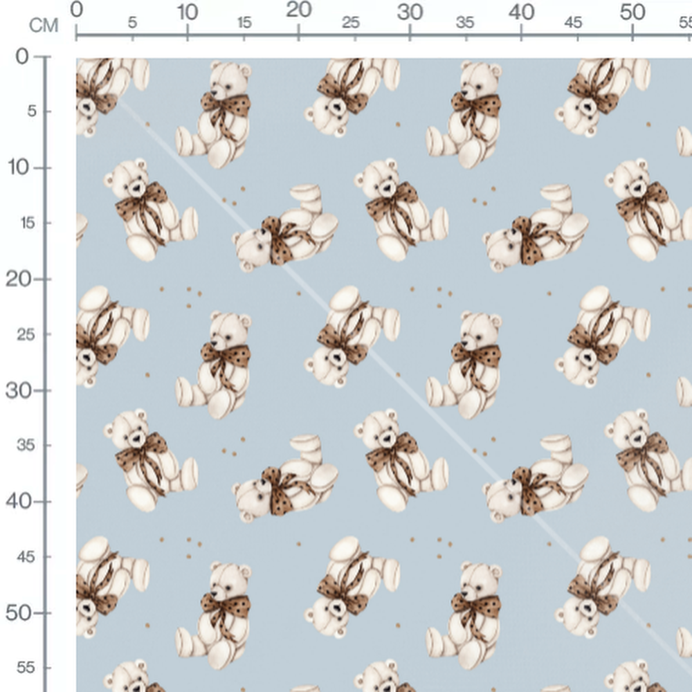 Tissu - Oursons nœuds sur fond bleu
