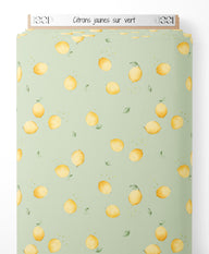 Tissu - Citrons jaunes sur vert