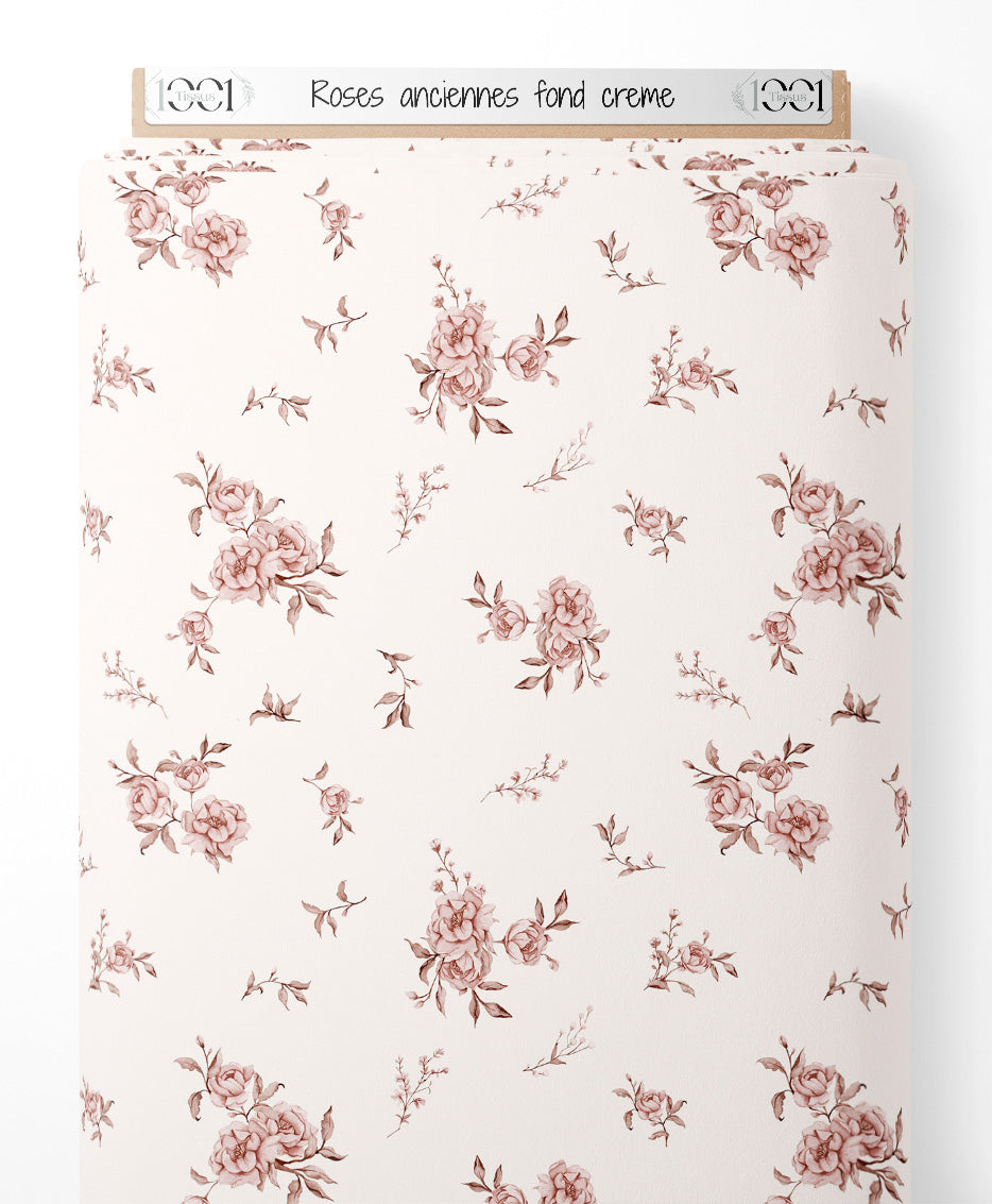 Tissu - Roses anciennes sur fond crème