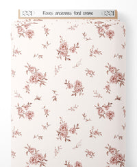 Tissu - Roses anciennes sur fond crème