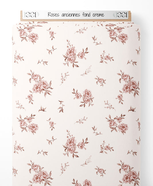 Tissu - Roses anciennes sur fond crème