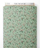 Tissu - Feuilles sur fond vert clair