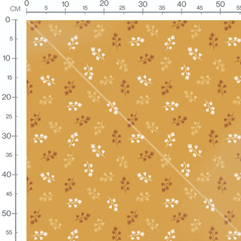 Tissu - Feuilles blanches et brunes