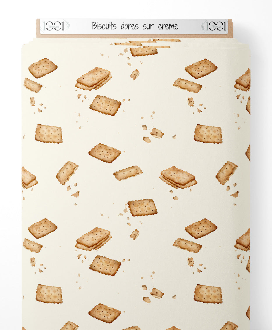 Tissu - Biscuits dorés sur crème