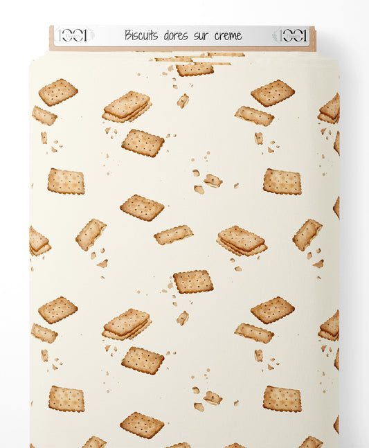 Tissu - Biscuits dorés sur crème