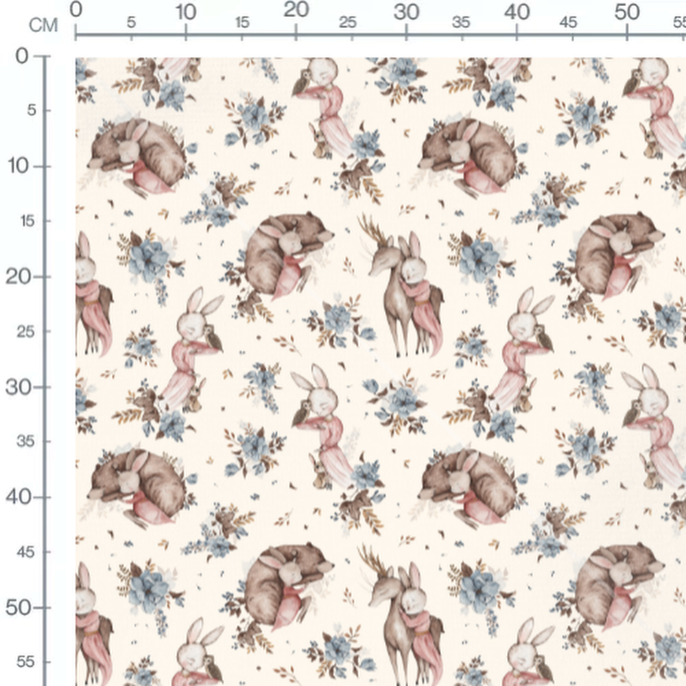 Tissu - Animaux câlins et hiboux crème