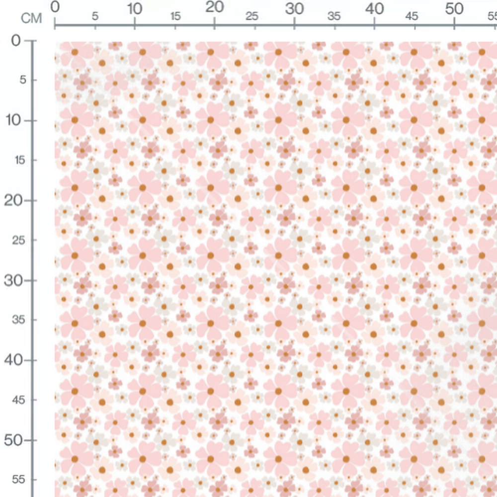 Tissu - Grandes fleurs roses et beige