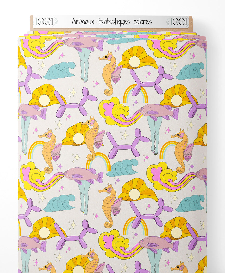 Tissu - Animaux fantastiques colorés