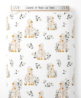 Tissu - Canards et fleurs sur blanc