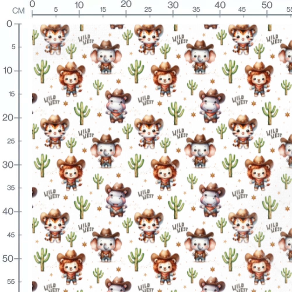 Tissu - Animaux cowboys et cactus