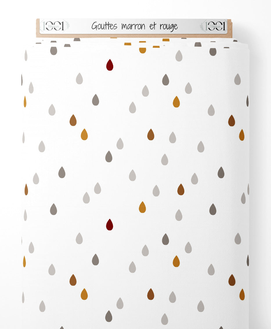 Tissu - Gouttes marron et rouge