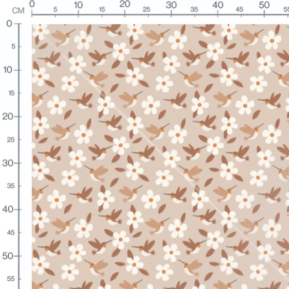 Tissu - Oiseaux et fleurs beige