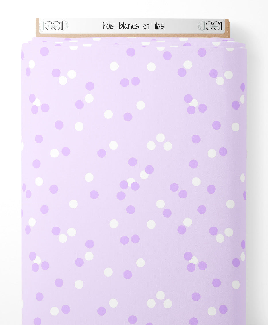 Tissu - Pois blancs et lilas