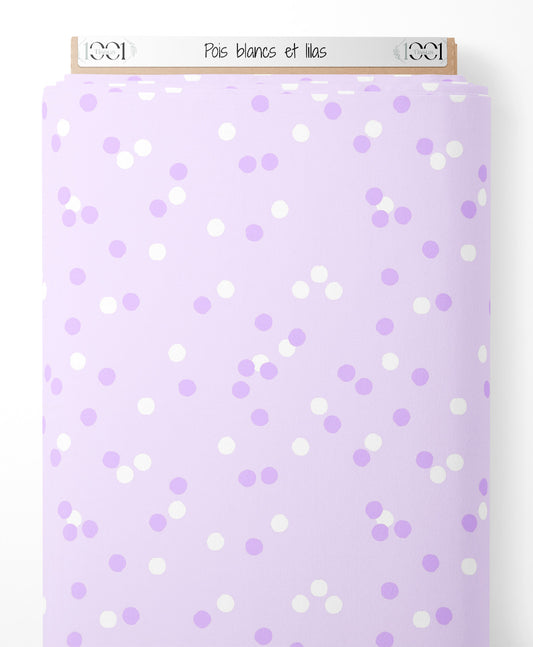 Tissu - Pois blancs et lilas