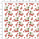 Tissu - Fraises et fleurs sur blanc