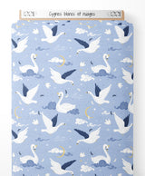 Tissu - Cygnes blancs et nuages