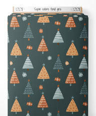 Tissu - Sapin coloré sur fond gris