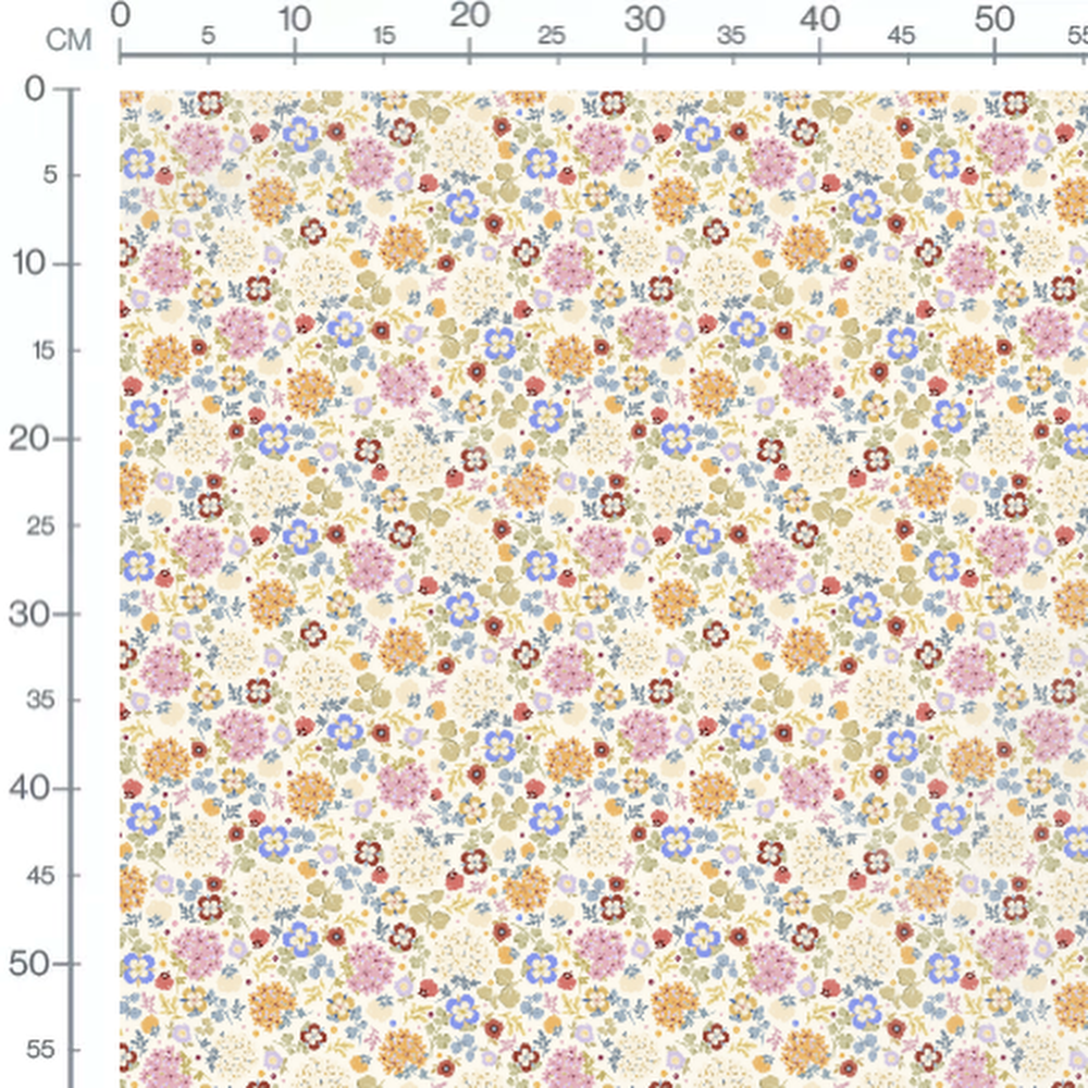 Tissu - Fleurs colorées sur crème