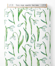 Tissu - Perce-neige aquarelle fond blanc