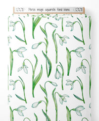 Tissu - Perce-neige aquarelle fond blanc