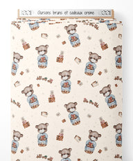 Tissu - Oursons bruns et cadeaux crème